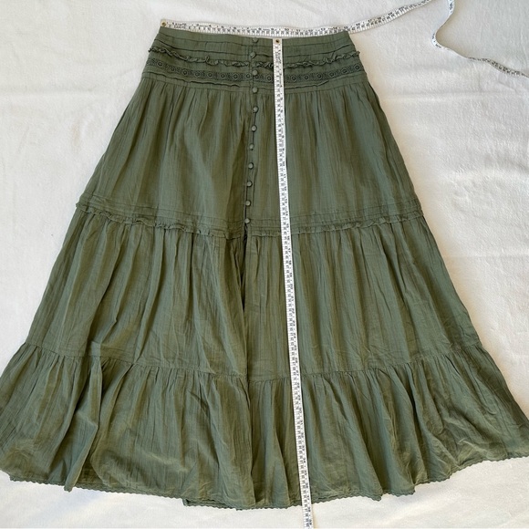 Aerie NWT Green Cotton Gauzy Tiered Skirt Smocked Waist Long Front Slit, size L - Picture 10 of 16